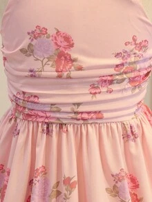 Girls' Floral Elegant Casual Vacation Dress - Pink - View 5