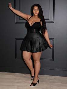 Slaydiva 2026 New Style/Easter/Western/Holiday New Year Valentine's Day Sexy/Streetwear For Women/Gyaru High Waist Stretchy Black PU Mini Skirt Plus Size Summer - Black - View 10