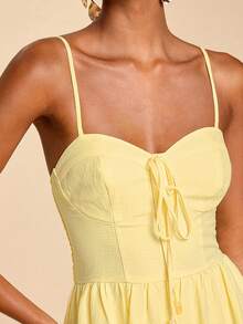 Travachic 女士休闲度假风纯色系带吊带连衣裙，夏季，嘉年华 - 黃色 - 查看 2
