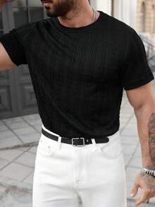 Manfinity CasualCool 男士时尚休闲INS热销T恤，适合日常穿着，黑色短袖美式风格T恤，送给朋友、丈夫、男友的礼物；男士钩针编织套装针织T恤，男士黑色T恤两件套，适合周末旅行、户外活动、探险旅行、轻松的工作环境或半正式场合，送给男友/丈夫的礼物，周年纪念/生日礼物，派对、暑假、新年、婚礼、情人节礼物。 - 黑色 - 查看 5