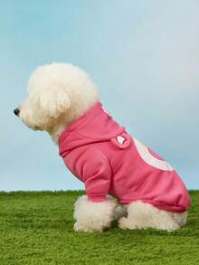 Care Bears X PETSIN 1pc Cute Bear Face Love Lock Printed Pet Hat Hoodie Rose Red Valentine's Day Autumn/Winter Thick Warm Pet Clothes