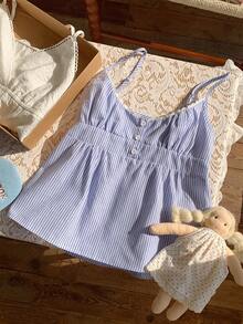 CovetEZ 女士休闲百搭吊带背心，夏季 - 藍白色 - 查看 5