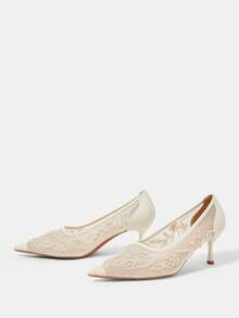CUCCOO HITCHD Women's Mid Heel Pointed Toe Pumps, Party Shoes Valentine's Day Elegant Shoes - White - View 4