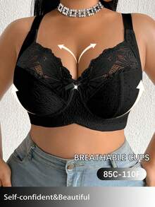 DesireSculpt 1 chiếc áo ngực không gọng cỡ lớn phối ren - màu đen - Xem 6