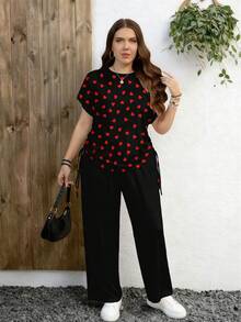 EMERY ROSE Bộ 2 món dành cho nữ cỡ lớn, kiểu dáng thường ngày, in hình trái tim, phối màu tương phản, phù hợp cho mọi mùa. - Nhiều màu - Xem 3