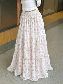 Muchica Women's Floral Print Ruffle Hem Casual Skirt - Pink - View 7