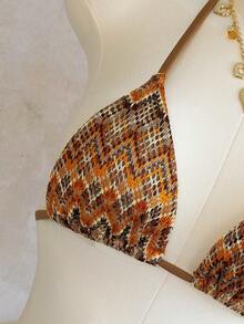 Bellisia 女士三件套泳衣，性感度假优雅成熟露背系带纹理面料女士沙滩装，含裤子 - 彩色 - 查看 3