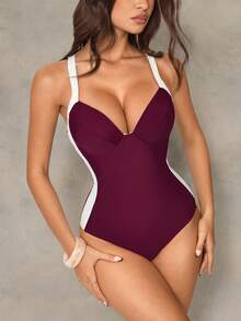Shapewave 女士撞色时尚吊带连体泳衣 - 彩色 - 查看 4