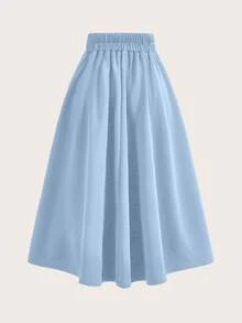 EURMUSE Falda de unicolor elegante para mujer, adecuada para ir al trabajo en verano - Celeste - Ver 5
