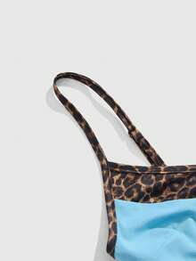 ROMWE J-Fashion Spring/Summer Y2K Harajuku Sexy Leopard Print Low-Cut Camisole For Women - Teal Blue - View 3