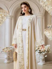 Al Najma Nueva chaqueta tipo cárdigan elegante, suelta y versátil con bordado de lentejuelas y vibra romántica para fiestas, banquetes y vacaciones - Albaricoque - Ver 2