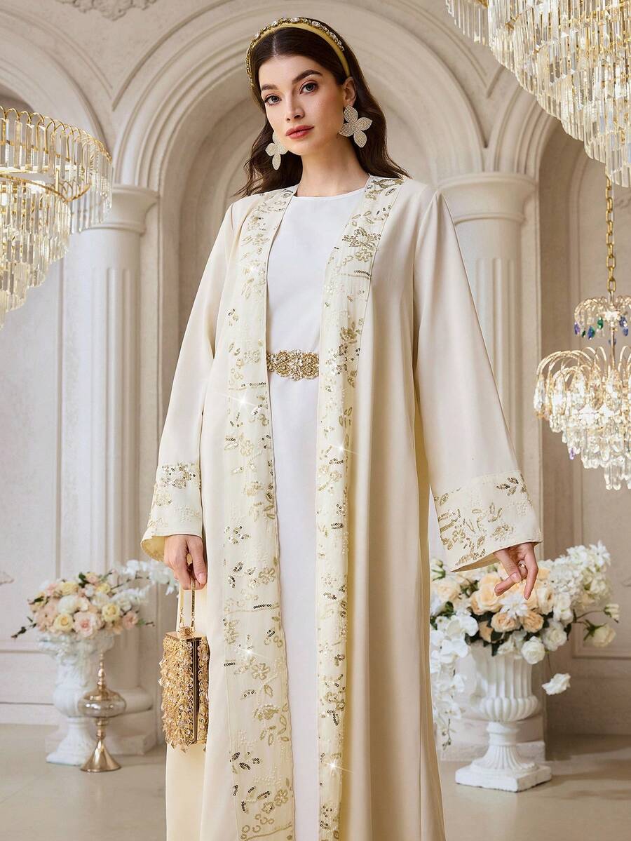 Al Najma Nueva chaqueta tipo cárdigan elegante, suelta y versátil con bordado de lentejuelas y vibra romántica para fiestas, banquetes y vacaciones
