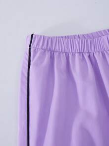 Sparklyn Bộ 3 món cho bé gái tuổi teen, gồm: Áo khoác ngắn có mũ kéo khóa viền gân, áo hai dây trắng và quần ống rộng, trang phục mùa thu. - Màu tím hoa cà - Xem 5
