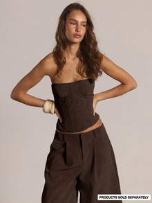 MUSERA 带钢骨拉链无肩带麂皮紧身胸衣上装，适合冬季休闲外出、性感日常、夜间外出、可爱节日、派对、春夏庆典等场合。 - 棕色 - 查看 1