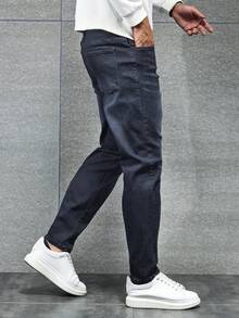 Manfinity Homme Quần jean denim nam cỡ lớn màu xanh đậm cổ điển dáng ôm, phong cách retro thường ngày, đa năng. - Rửa nhẹ - Xem 6