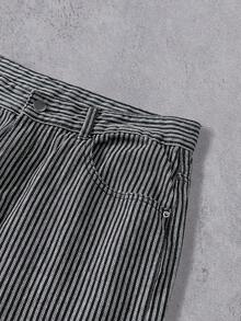 Manfinity Denimwave Men's Vertical Striped Casual Loose Fit Jacquard Denim Pants - Medium Wash - View 5