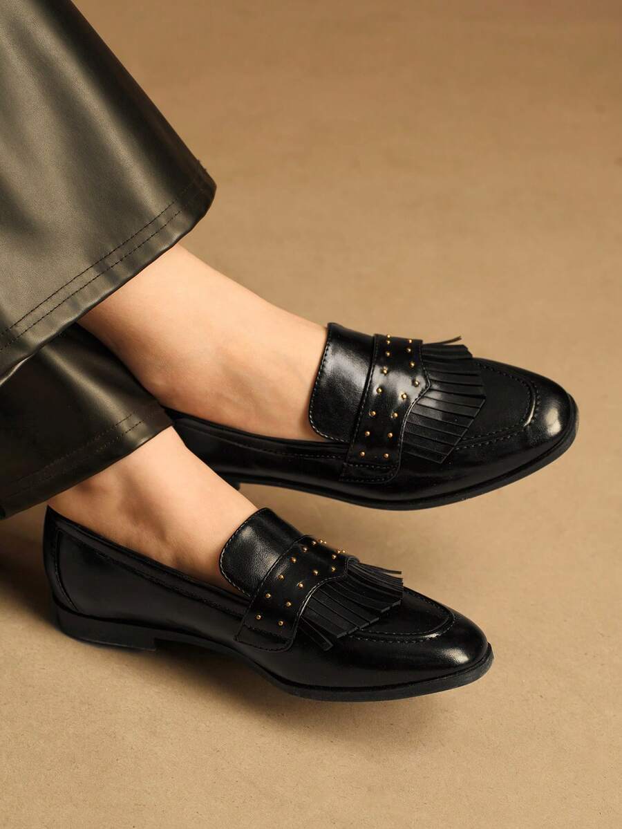 Rosivie 女士纯色时尚舒适休闲平底鞋 - 黑色 - 查看 1