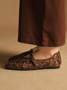 Rosivie 优雅镂空平底女鞋，时尚舒适，法式方头设计，尽显优雅气质 - 棕色 - 查看 3