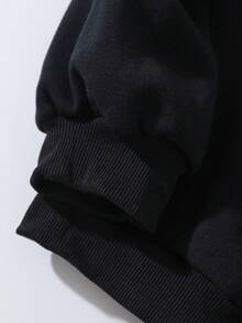 Flirla Plus Size Crew Neck Long Sleeve Letter Print Casual Pullover Sweatshirt Fall - Black - View 4