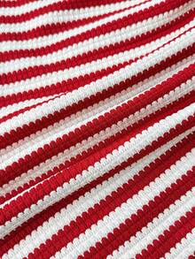 Teen Girls Striped Asymmetric Ruched Snug Fit Mini Dress, Casual Vacation Beach Party Dress - Red and White - View 7