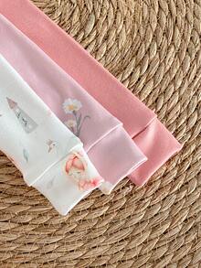 3pcs/Set Baby Girls' Cartoon Fairy Dancing Girl & Flower Print Jumpsuit, Long Sleeve Zipper Romper Pajamas Snug Fit Baby Girl Sleepwear Newborn Baby Girl Pajamas