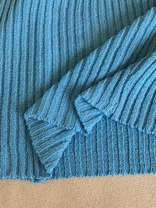 Celisse 1件装女士镂空金属扣腰部扭结修身毛衣连衣裙 - 藍色 - 查看 7