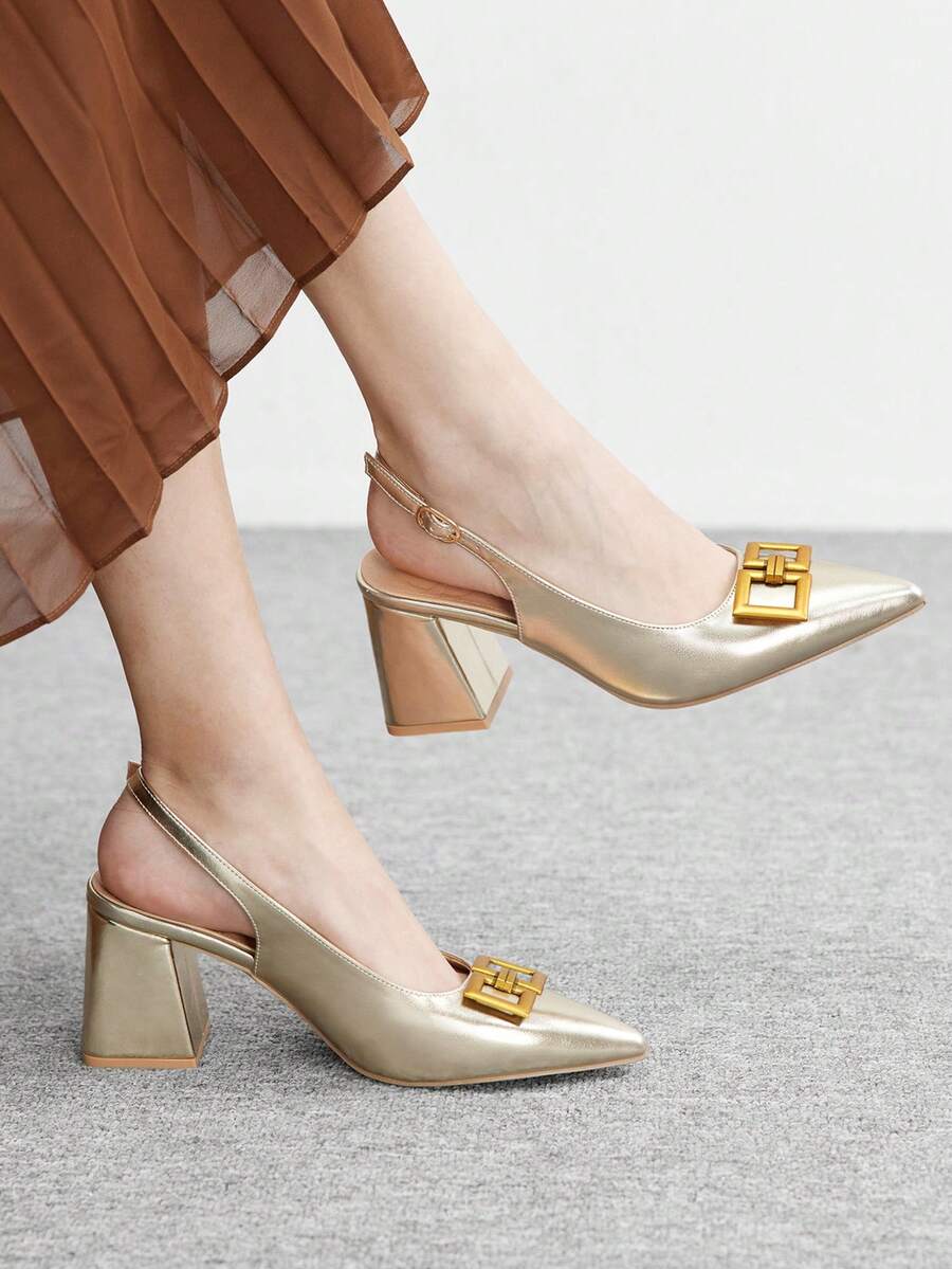 CUCCOO BIZCHIC Women's Classic Simple Burgundy Chunky Heels, Versatile For Commuting, Dating, Party, Holiday, Wedding For Christmas Valentine's Day Spring Shoes - Glossy gold - View 1