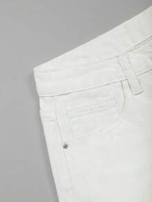 GlowEve 夏季休闲纯色毛边牛仔短裤 - 白色 - 查看 4