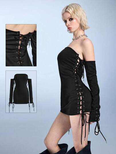 ROMWE Avant Biker Chic Sexy Bodycon Waist Cinching Metal Strap Mini Dress For Women