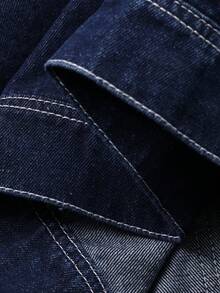 DAZY Men's Denim Jacket With Embroidered Lettering Pattern, Navy Blue, Suitable For Spring And Autumn - Blue - View 8