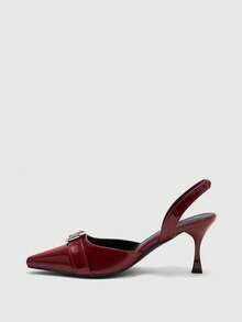 CUCCOO BIZCHIC 女士尖头细高跟鞋，PU皮革，搭扣装饰，时尚简约设计，舒适百搭，适合日常、派对、宴会等场合。 - 酒紅色 - 查看 8