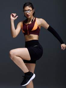 Powerista Women's Summer Fashion Contrast Color Breathable Racerback Sports Bra - Burgundy - View 4