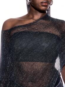 LYSMO 大码时尚薄纱披肩式女式衬衫 - 黑色 - 查看 5