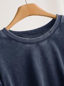 SHEIN CURVE+ Áo nỉ chui đầu cổ tròn dài tay thêu hình bông tuyết cỡ lớn thường ngày cho nữ mùa thu đông/2026/Năm mới - Màu xanh hải quân - Xem 4