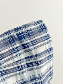 Elamini Women's Retro Off-Shoulder Spicy Plaid Button Waist Ruffle Hem Short Dress