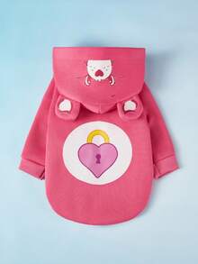 Care Bears X PETSIN 1pc Cute Bear Face Love Lock Printed Pet Hat Hoodie Rose Red Valentine's Day Autumn/Winter Thick Warm Pet Clothes