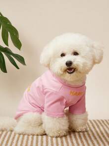 PETSIN 宠物狗生日派对背心可爱泰迪T恤字母印花小狗衣服约克郡柔软双腿连衣裙无帽 - 粉色 - 查看 2