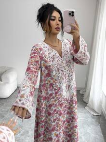 Yasmyna 女士刺绣雪纺花卉浪漫优雅度假阿拉伯风格连衣裙 - 彩色 - 查看 6