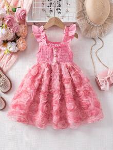 Glamorique Kids 女童纯色短袖碎花拼接优雅夏季连衣裙 - 粉色 - 查看 2