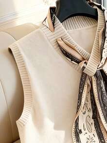 GlowEve Elegant Design Women's Scarf Necktie Knitted Vest - Khaki - View 5