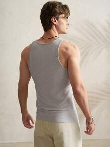 Airaco Top sin mangas de cuello redondo de unicolor minimalista, top ajustado versátil y casual con diseño de botones, para verano - Gris - Ver 6