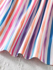 Elladie kids Đầm sơ mi dáng rộng, vai rớt, kẻ sọc nhiều màu sắc, cổ bẻ, cài cúc phía trước dành cho bé gái, kèm thắt lưng thời trang, thích hợp cho mặc hàng ngày hoặc thoải mái trong các kỳ nghỉ. - Nhiều màu - Xem 7