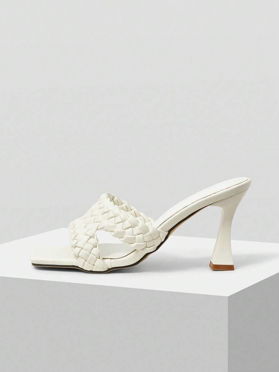 Mnmlis Beige New Woven Breathable Hollow Out Pointed Toe Fashionable Women High Heel Sandals - Beige - View 1