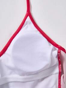 Betty Boop x SHEIN Women Summer Leopard Letter & Cartoon Figure Graphic Drawstring Ruched Side Halter One-Piece Swimsuit One Piece Swimsuit Red One Piece Swimsuit