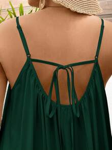 SHEIN CURVE+ Solid Color Plus Size Tank Top Swing Dress,Long Vacation Dress, Wedding Anniversary, White Dress, Long White Dress Boho Vacation, Summer Dresses - Dark Green - View 10