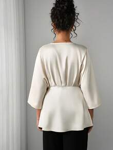 Momance Camisa elegante de maternidad de unicolor con mangas de murciélago y cintura alta para ir al trabajo - Albaricoque - Ver 5
