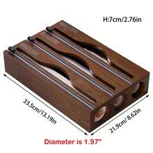 1 pieza Dispensador de plástico de bambú, Caja de almacenamiento de papel de aluminio y envoltorio de plástico 3 en 1, Adecuado para la cocina - Vuelta al colegio - Marrón - Ver 5
