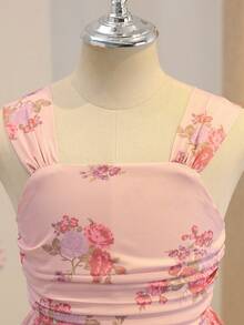 Girls' Floral Elegant Casual Vacation Dress - Pink - View 6