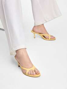 Mnmlis 女士性感丁字拖穆勒鞋，一脚蹬派对细高跟凉鞋，透气镂空绑带，时尚夏季款 - 黃色 - 查看 5