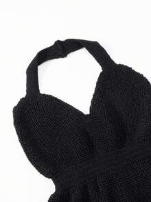Glimmora Fashionable Sexy Deep V-Neck Backless Halter Knit Top - Black - View 5